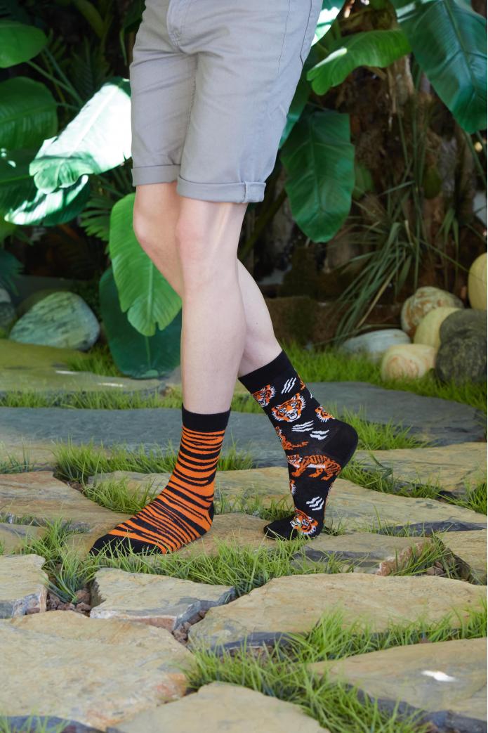Sağlı Sollu Kaplan Desenli Renkli Çorap