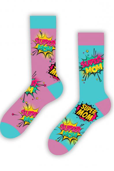 Sağlı Sollu Super Mom Desenli Renkli Çorap