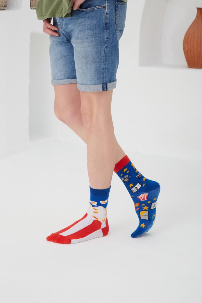Sağlı Sollu Popcorn Sinema Desenli Renkli Çorap