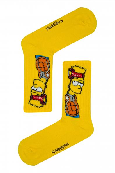 Sarı Bart Simpson Supreme Desenli Renkli Spor Çorap