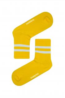 Sarı Beyaz Şeritli Desenli Renkli Spor Çorap