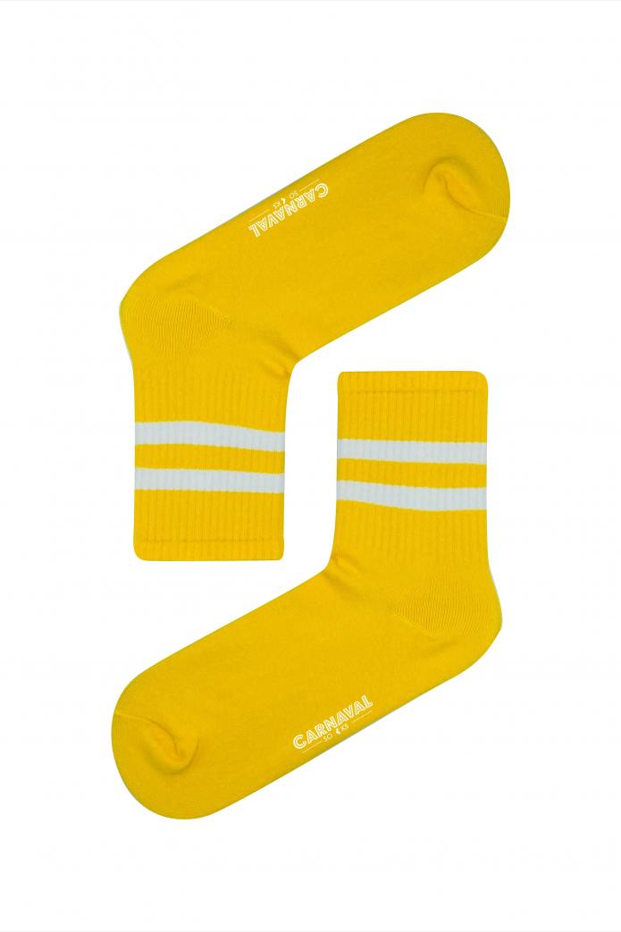 Sarı Beyaz Şeritli Desenli Renkli Spor Çorap