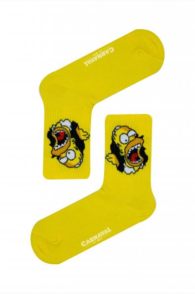 Sarı Simpson Desenli Renkli Spor Çorap