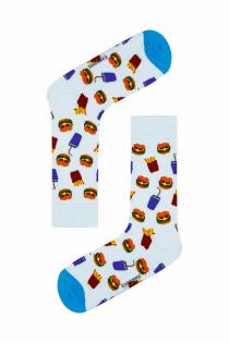 Beyaz Hamburger İçecek Desenli Renkli Çorap
