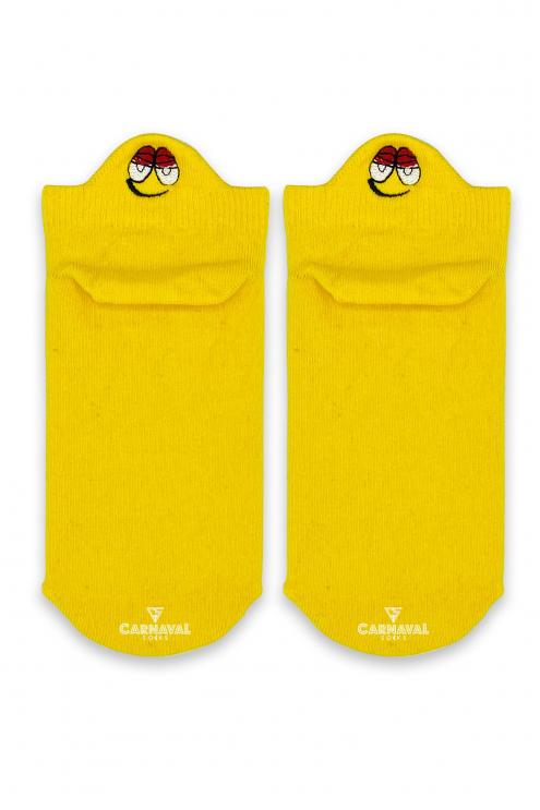 Nakışlı Sarı Emoji Desenli Renkli Çorap