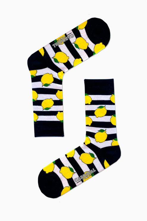 Şeritli Limon Desenli Renkli Çorap