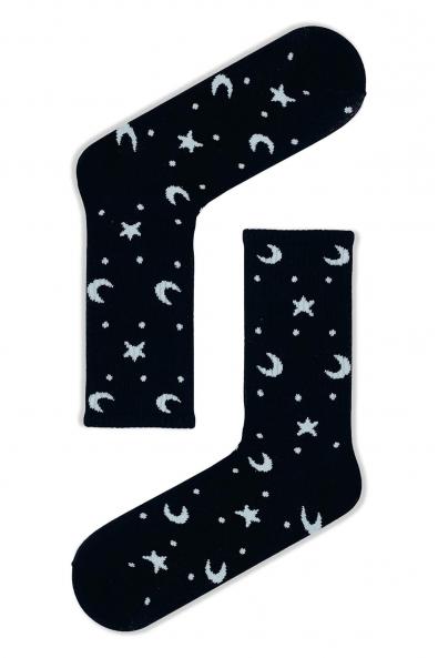 Siyah Ay Yıldız Desenli Renkli Spor Çorap