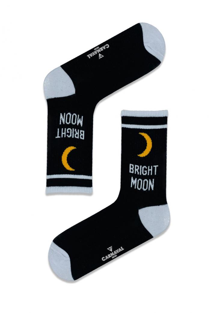 Siyah Beyaz Brıght Moon Desenli Renkli Çorap