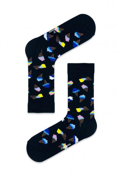 Siyah Dondurma Desenli Renkli Çorap