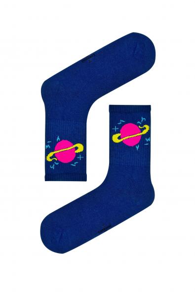 Lacivert Satürn Desenli Tenis Çorabı