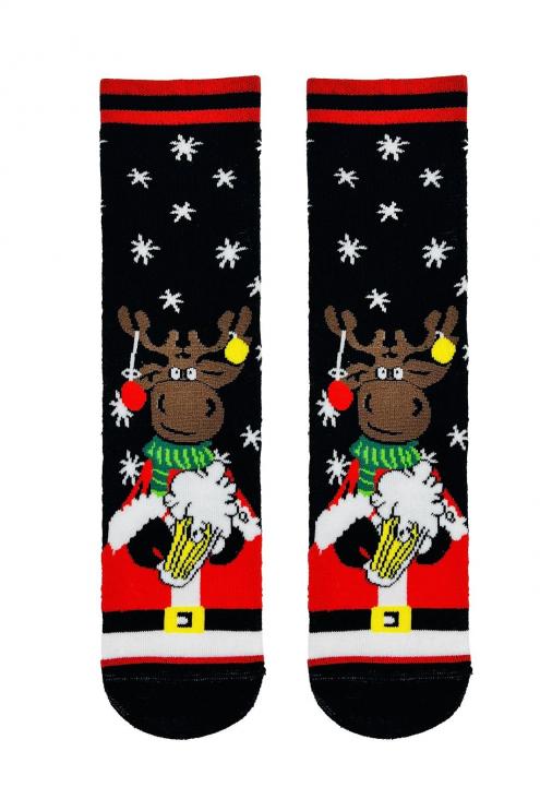 Siyah Kartanesi ve Noel Baba Desenli Havlu Çorap