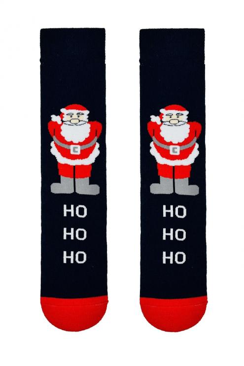 Siyah Noel Baba Desenli Havlu Çorap
