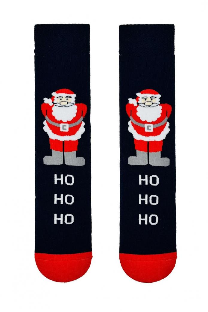Siyah Noel Baba Desenli Havlu Çorap