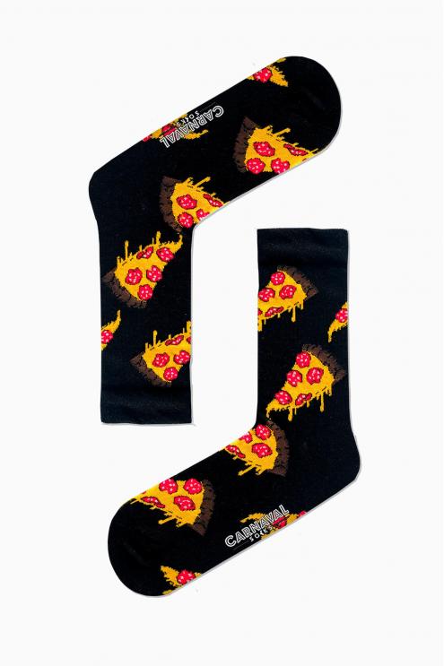 Siyah Pizza Dilim Desenli Renkli Çorap
