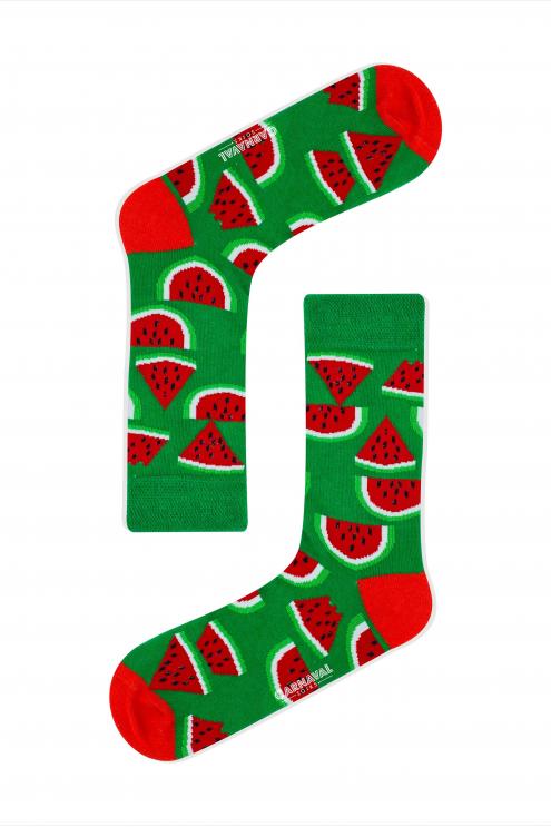 Yeşil Karpuz Dilim Desenli Renkli Çorap