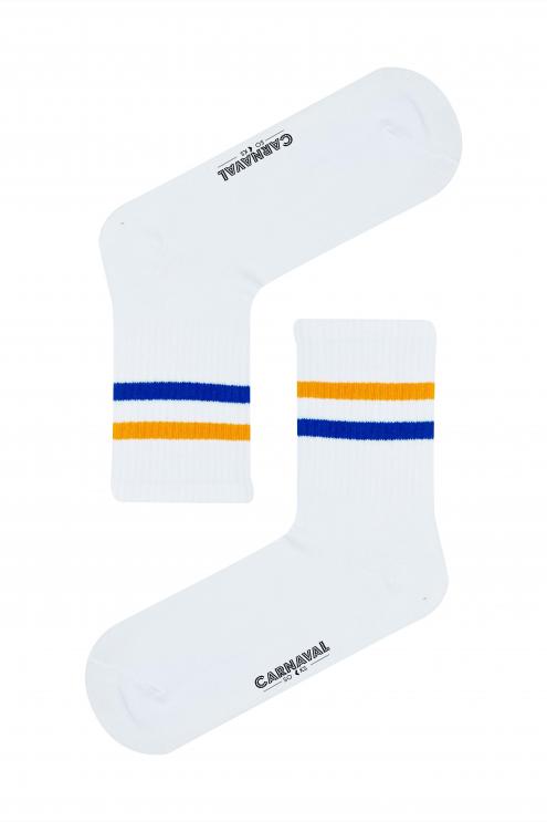 Turuncu Mavi Şeritli Desenli Renkli Spor Çorap