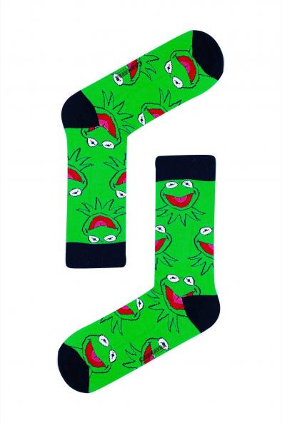 Yeşil Kermit Desenli Renkli Çorap