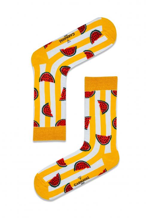 Turuncu Şeritli Karpuz Desenli Renkli Çorap