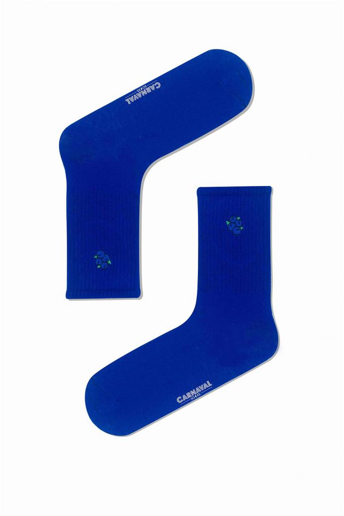 Üzüm Nakışlı Saks Renkli Spor Çorap
