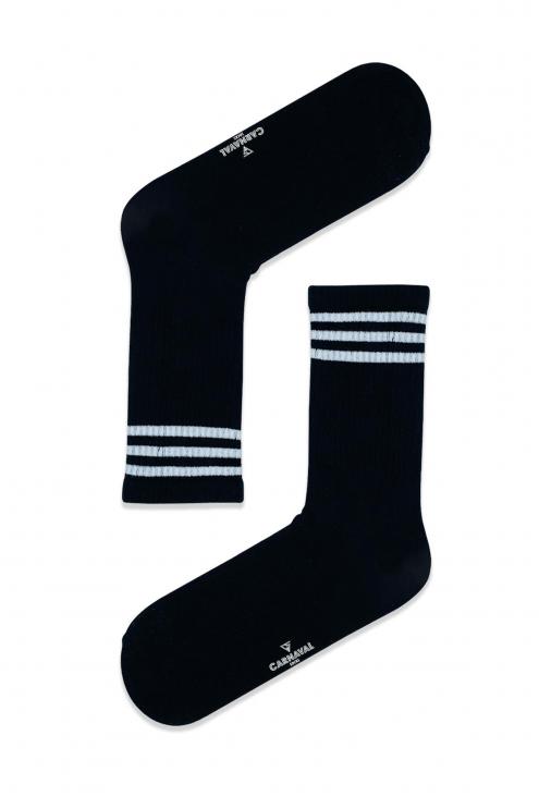 Uzun Beyaz Şerit Desenli Renkli Çorap