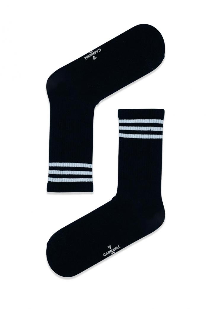 Uzun Beyaz Şerit Desenli Renkli Çorap