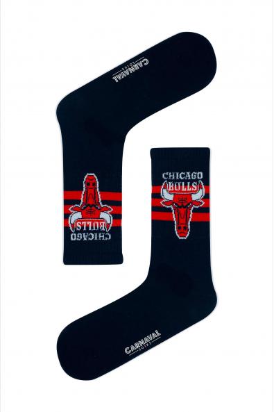 Siyah Chıcago Bulls Desenli Renkli Çorap