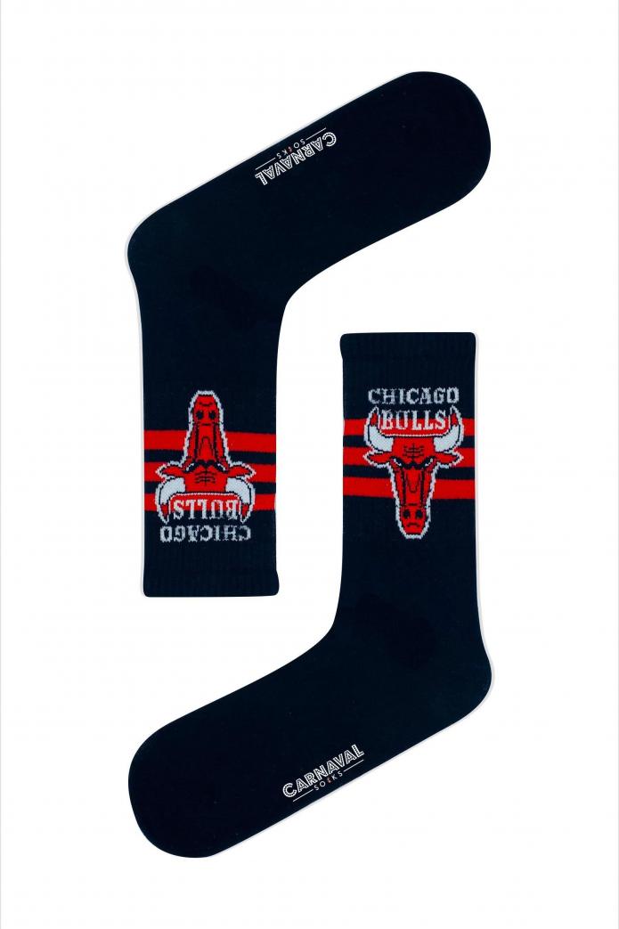 Siyah Chıcago Bulls Desenli Renkli Çorap