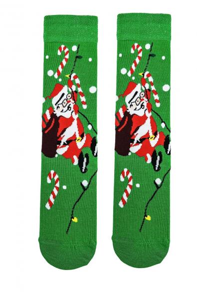 Yeşil Christmas Noel Baba Desenli Eğlenceli Yılbaşı Çorabı