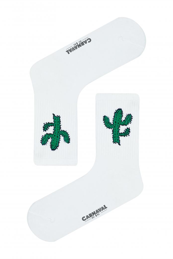 Yeşil Kaktüs Desenli Renkli Spor Çorap