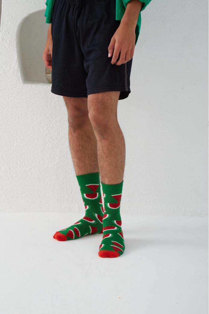 Yeşil Karpuz Dilim Desenli Renkli Çorap