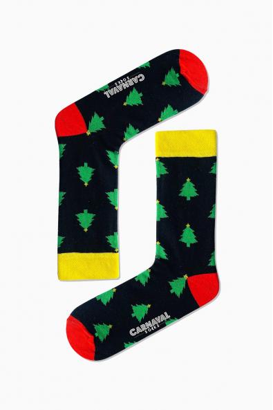 Yılbaşı Çam Ağacı Desenli Renkli Çorap