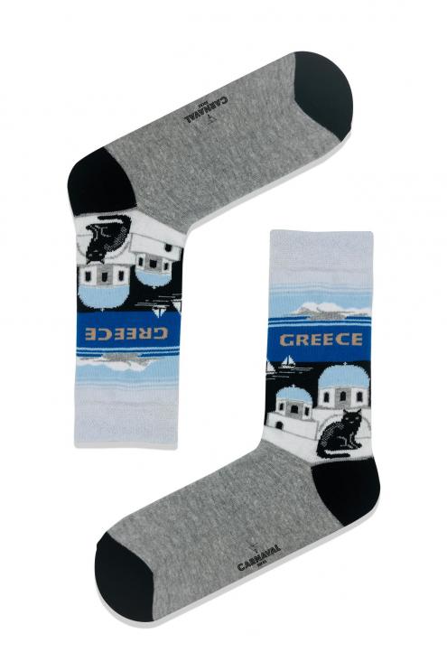 Yunanistan Desenli Renkli Çorap